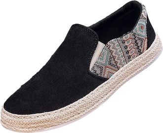 Generic 2025 Mens Spring Autumn Fisherman Canvas Thick Sole Slip On Comfortable Casual Walking Footwear Lightweight Breathable Design (Black, 7.5)