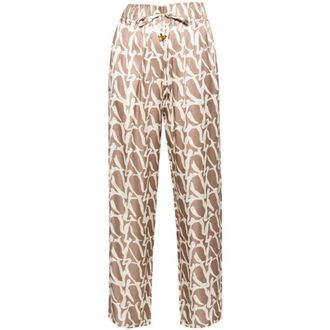 &Aacute;eron Zijden Print Trekkoord Casual Broek - Dames - Straight fit broeken - Veelkleurig - S - Broeken