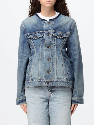 Balenciaga Slim Fit Cropped Bleached Denim Jacket with Crew Neck