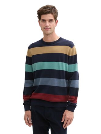 Tom Tailor Strickpullover TOM TAILOR, Herren, Gr. XXL, bunt (navy multicolor stripe), Strick, Obermaterial: 100% Baumwolle, gestreift, normal h&uuml;ftbedeckend, Pull