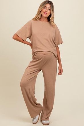 Pinkblush Textured Knit Oversized Tee And Pants Set in Taupe at Nordstrom, Size Medium