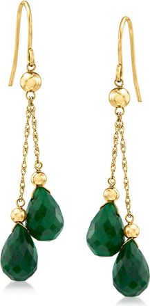 Ross-Simons Emerald Double-Drop Earrings in 14kt Yellow Gold