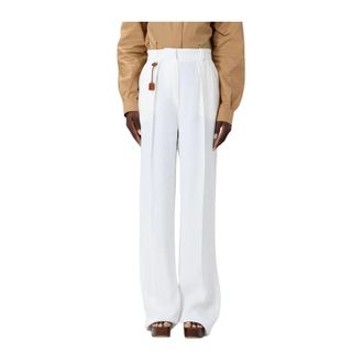 Elisabetta Franchi Dames, Broeken, Wit, Maat: L Linnen