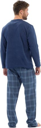 Tom Franks Mens Thermal Fleece Top & Flannel Check Bottoms Pyjama Set - Grey/Blue, XX-Large