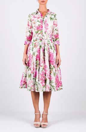 Samantha Sung Lilac Flower Midi Shirtdress in White at Nordstrom, Size 10