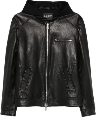 Dondup Slim-fit Bikerjack - Heren - Leren en Su&egrave;de Jassen - Zwart - M - Leer - Jassen