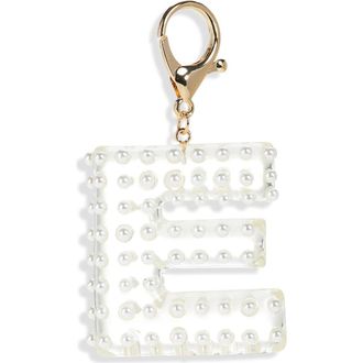 Leith Faux Pearl Initial Bag Charm in E- Clear- White- Gold at Nordstrom Rack