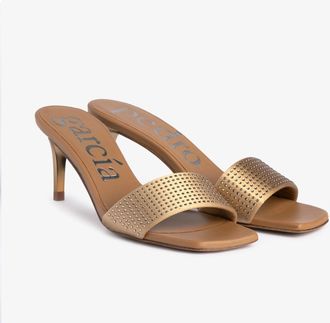 Pedro Garcia Midi heel slide in metallic satin crystals | Ilora | Spring Summer 26 |PEDRO GARCIA