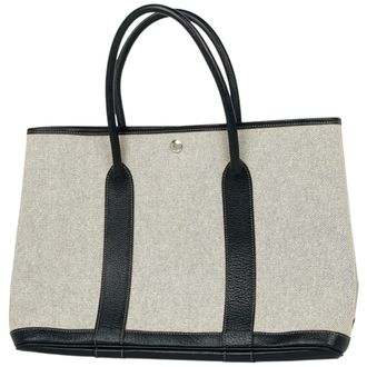 Herm&egrave;s Black Gray Toile H Leather Tote Bag (Pre-Owned)