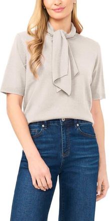 CeCe by Cynthia Steffe Tie Neck Short Sleeve Sweater in Warm Grey at Nordstrom, Size X-Large