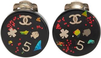 Chanel 2006 CC Resin No. 5 Button Clip on Earrings costume earrings - women - Resin - One Size - Black