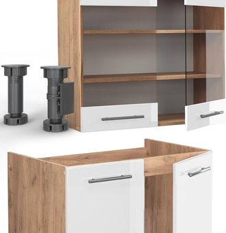 Vicco Mueble De Cocina Fame-line, Blanco Brillo Intenso/roble Dorado, 240 Cm, Et Antracita