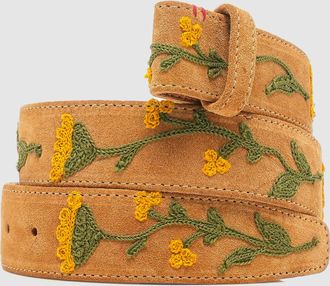 CLARIS VIROT Ceinture sans boucle Su&egrave;de Miel Brod&eacute;