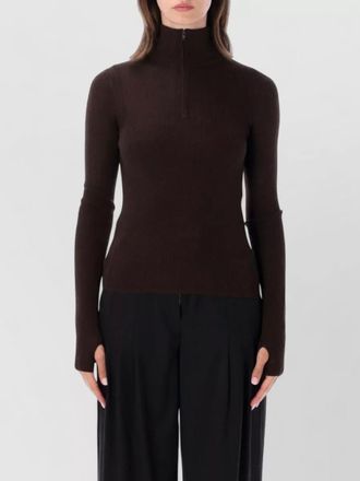 Frankie Shop merino wool silk ribbed slim fit quarter zip sweater