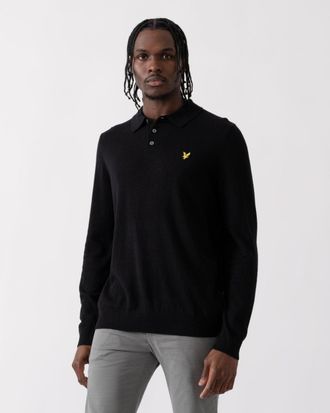 Lyle & Scott katoenen merino heren gebreide polo met lange mouwen