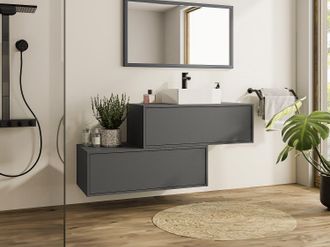 Vente-Unique Mobile per bagno sospeso con lavabo singolo e due cassetti 94 cm Antracite - TEANA II