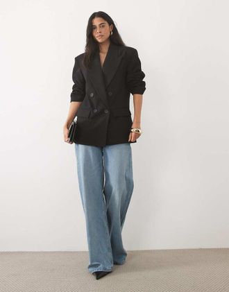 Asos blazer sartoriale doppiopetto con spalle strutturate nero