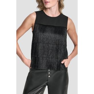 DKNY Tiered Fringe Top in Black at Nordstrom, Size X-Small