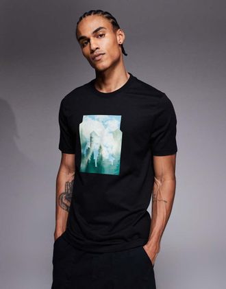 Boss Orange by Hugo Boss T-shirt nera con stampa sul petto-Nero