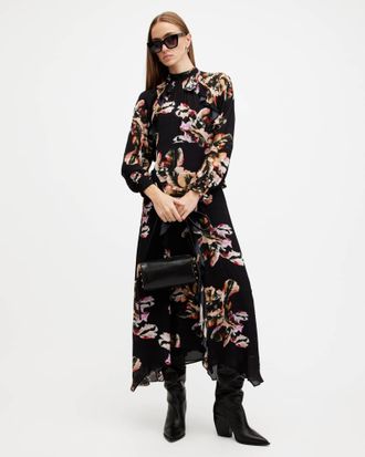 AllSaints Jessica Floral Print Ruffle Maxi Dress