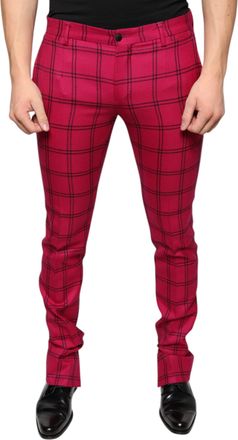 Dolce & Gabbana Mens Pink Checkered Wool Skinny Pants