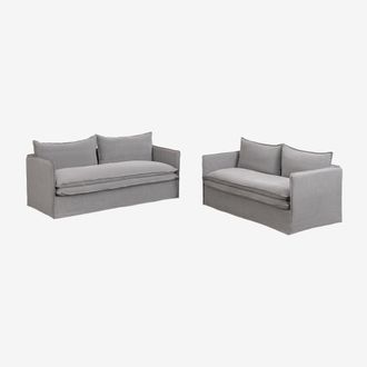 Sklum Sklum - Conjunto De Sal&oacute;n Con Sof&aacute; De 2 Plazas Y Sof&aacute;s De 3 Plazas En Lino Y Algod&oacute;n Grace