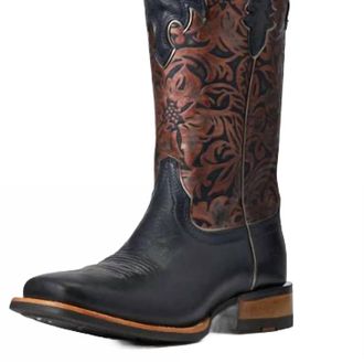 Ariat Womens Fiona Square Toe Western Boot In Midnight/black Floral Emboss