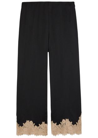 Rixo Rixo Marcela Lace-trim Wide-leg Satin Trousers - Black - 14 (UK 14 / L)