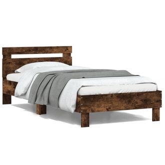 vidaXL Estructura De Cama Cabecero Luces Led Roble Ahumado 100x200 Cm Vidaxl