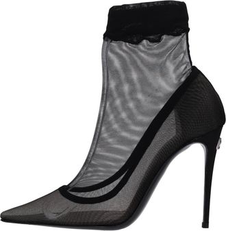 Dolce & Gabbana Stretch Tulle Enkellaarsjes - Dames - Laarzen met Hak - Zwart - 36 EU - Su&egrave;de - Schoenen