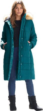 Roaman's Plus Size Knee Length Puffer Coat in Deep Lagoon at Nordstrom, Size Medium
