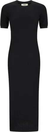 Fendi Midi Dresses, female, Black, Size: 2XS Lace FF Knit Dress