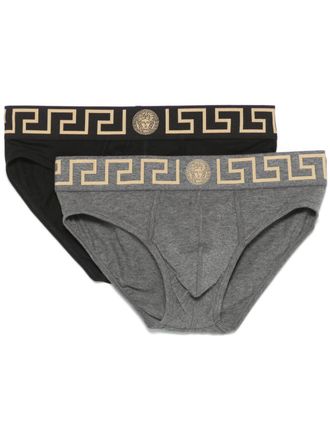 Versace Set di 2 slip con bordo Greca - Nero