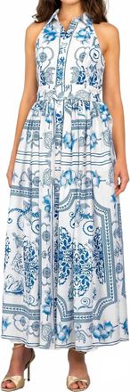 Lavender Brown Marilyn Maxi Dress In White/blue