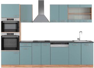 Vicco Cucina componibile R-Line, Rovere blu-grigio/oro, 300 cm con armadio alto, pl Antracite