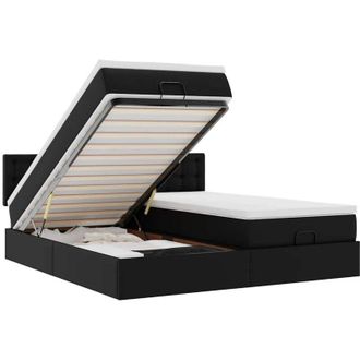 vidaXL Estructura De Cama Otomana Con Colchones Cuero Sint&eacute;tico Negro Vidaxl