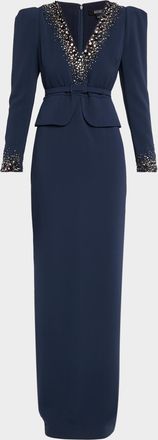 Badgley Mischka Crystal-Embellished Column Gown