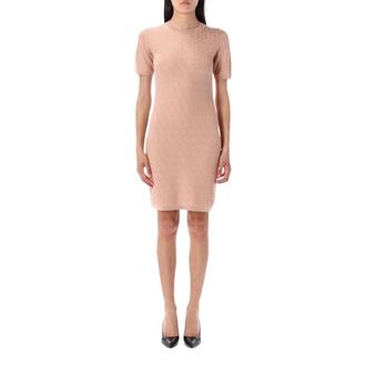 Fendi Short Dresses, female, Pink, Size: 2XS Short Sleeve Knit Dress with Motif
