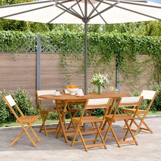 vidaXL Vidaxl - Sillas Jard&iacute;n Plegables 6 Uds Tela Madera Maciza Y Tela Crema