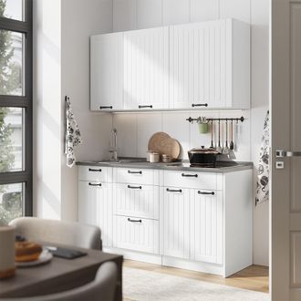 Vicco Cocina Para Solteros Fame-line, Blanco Casa De Campo/blanco, 150 Cm, Et Antracita, Vicco