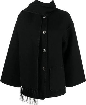 Toteme Geborduurd Sjaal Jasje - Dames - Zomerjassen - Zwart - M - Wol - Jassen