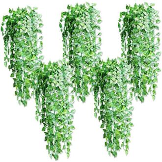 OEM Juego De 5 Plantas Artificiales Colgantes, 90 Cm, Hiedra Artificial Colgante, Hojas Verdes De Scindapsus Para Decoraci&oacute;n De Interiores -crezuo