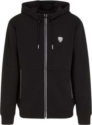 Emporio Armani Zwarte zwarte hoodie met ritssluiting en logopatch - Heren - Vesten met rits - Zwart - XL - Polyester - Hoodies & sweatvesten