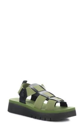 FLY London Samb Platform Wedge Sandal in Black/Agreen at Nordstrom Rack, Size 10-10.5Us / 41Eu