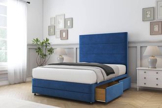 Sloomy Monaco Plush Divan Set 2 Drawers-26 Headboard-Footboard in Navy | Size: Double
