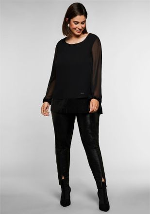 Sheego Longbluse SHEEGO, Damen, Gr. 40, schwarz, 100% Polyester, Besatz:100% Polyester, unifarben, Rundhals, Blusen Longbluse