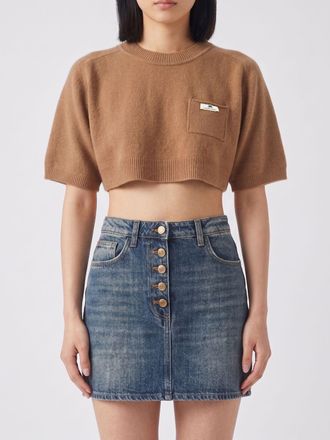 Elisabetta Franchi Maglia cropped in lana e cashmere con logo a contrasto