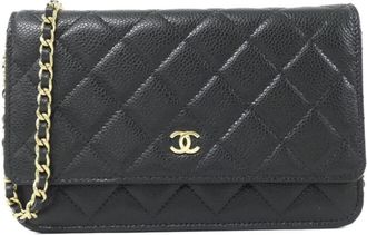 Chanel Black Bordeaux Grained Calfskin Chain/Shoulder Wallet (Pre-Owned)