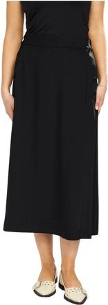 2-Biz Zwart A-lijn Rok met Knoopdetails - Dames - Midirokken - Zwart - 2XL - Polyester - Rokken