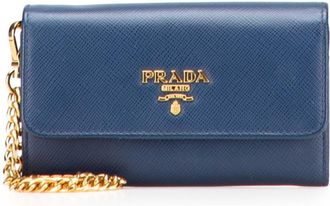 Prada Saffiano Blue Leather Coin Purse/Coin Case (Pre-Owned)